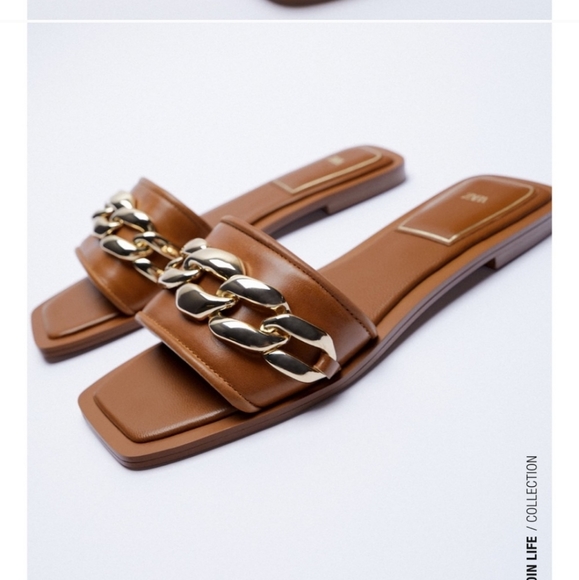 Zara Shoes - Zara* Flat Leather Sandal with Chunky Chain